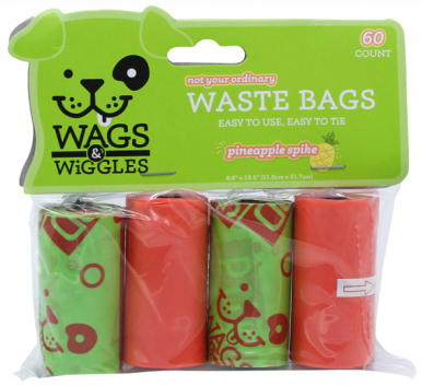 Wags & Wiggles Bolsas Plásticas Piña - 4 Rollos x 60 unidades  Para perro